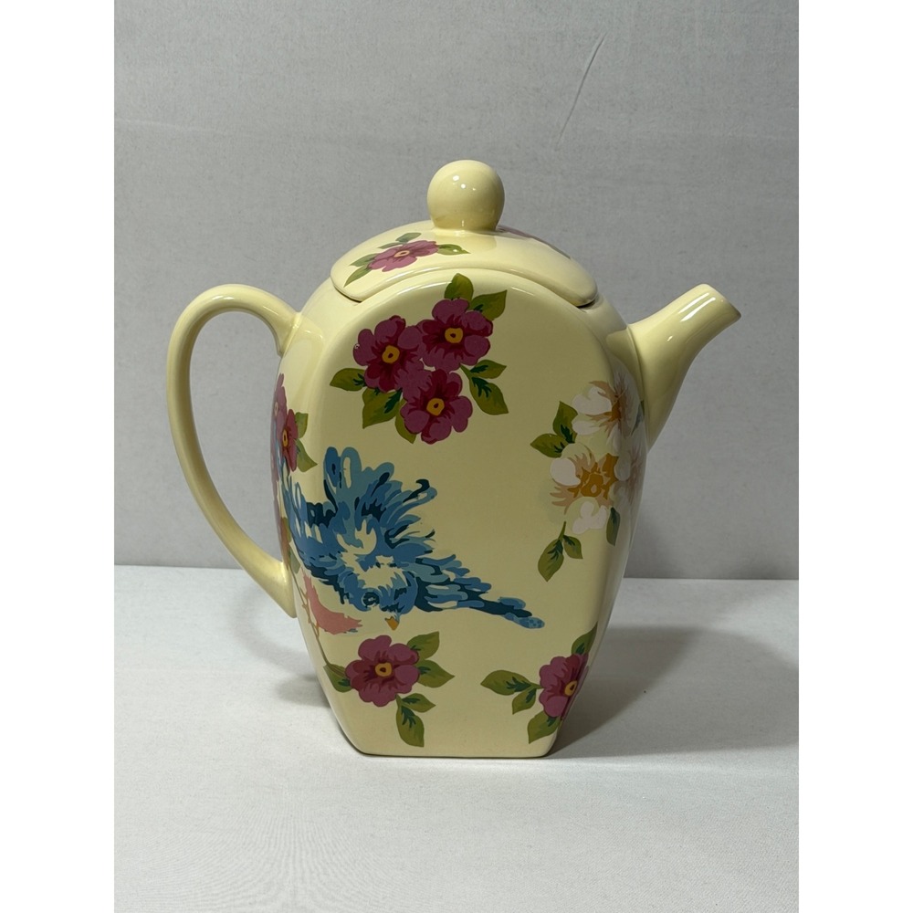 Songbird Garden by Rosie B Farmer Yellow Floral Bird‎ Ceramic Teapot with Lid
